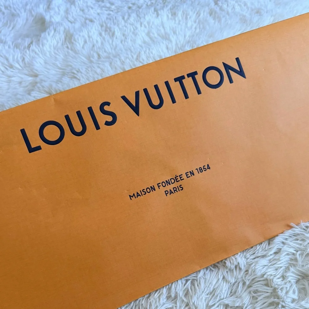 Louis Vuitton XL HTF Orange Brown Paper Gift Shopping Box Bag Blue Handle